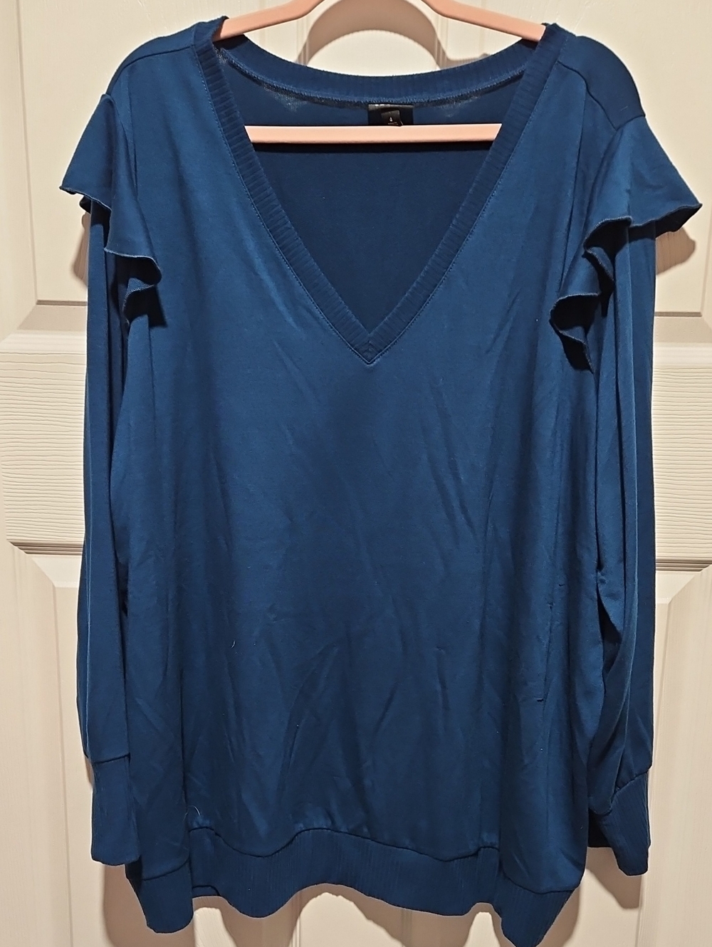 torrid Deep Blue V-Neck Ruffle Sleeve Sweatshirt